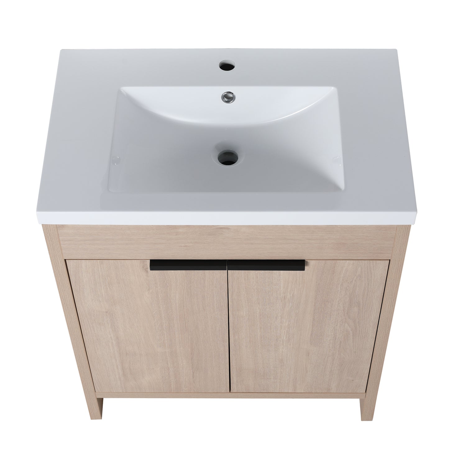 30-Inch Light Oak Freestanding Bathroom Cabinet with Soft-Close Doors & Integrated Resin Sink