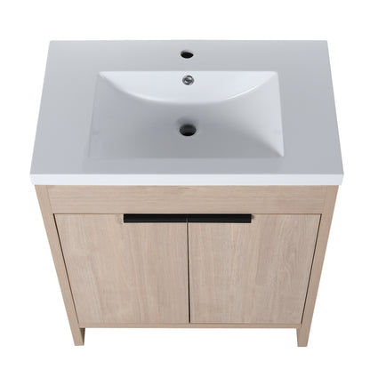 30-Inch Light Oak Freestanding Bathroom Cabinet with Soft-Close Doors & Integrated Resin Sink
