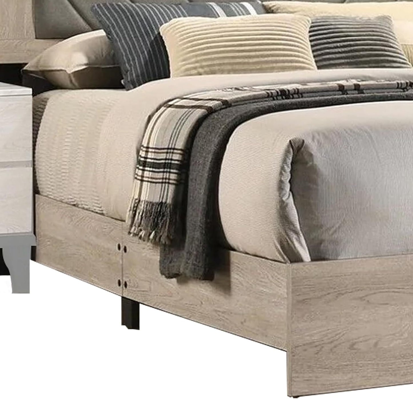 Elegant Cream California King Bed with Gray V-Design Headboard - Premium Rubberwood Frame