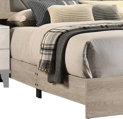Elegant Cream California King Bed with Gray V-Design Headboard - Premium Rubberwood Frame