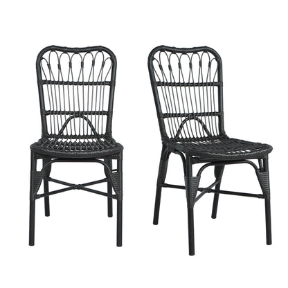 Outdoor PE Wicker Patio Dining Chairs Set Of 2 Handwoven Rattan With Iron Frame Garden Furniture UV Resistant Grey
