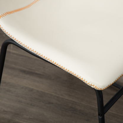 Set of 2 Vintage PU Leather Dining Chairs with Metal Sleigh-Style Legs, Upholstered Seats, White