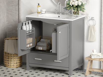 30-Inch Modern Gray Bathroom Vanity with Undermount Sink, Elegant Storage Cabinet Featuring Soft-Close Doors and Multifunctional Design