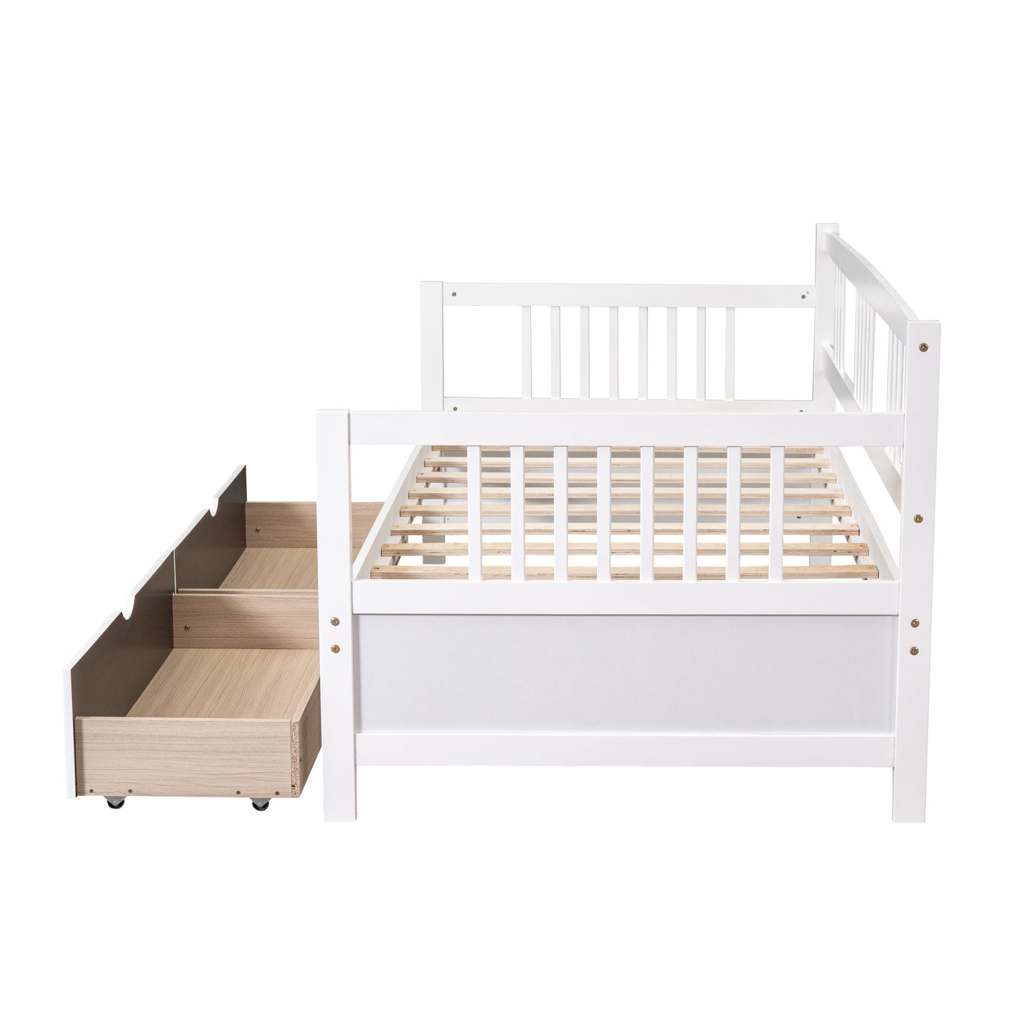 White Twin Size Wood Daybed with Dual Storage Drawers