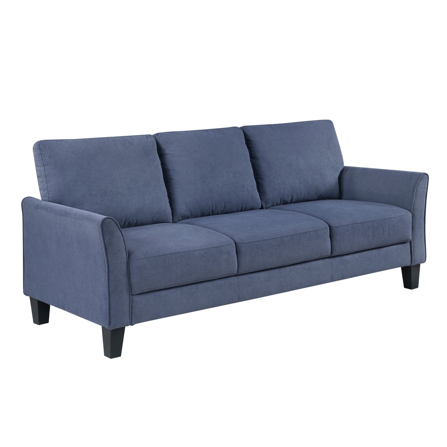 Contemporary 3-Seater Sofa, Solid Wood Frame, Pocket Coils, HD Foam, Flared Arms, Living Room, Blue