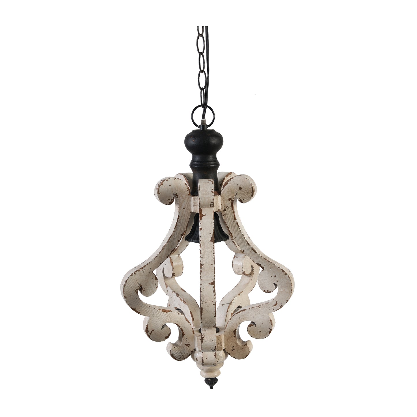 Farmhouse Wood & Iron One-Light Pendant Chandelier for Living Room or Foyer, Bulb Not Included, Cream