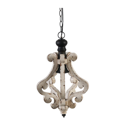 Farmhouse Wood & Iron One-Light Pendant Chandelier for Living Room or Foyer, Bulb Not Included, Cream