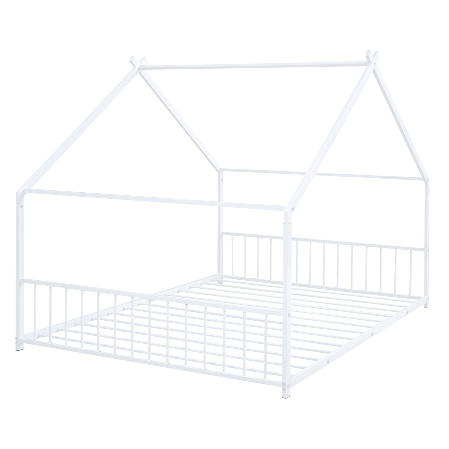 Whimsical White Full Size Metal House Bed for Kids
