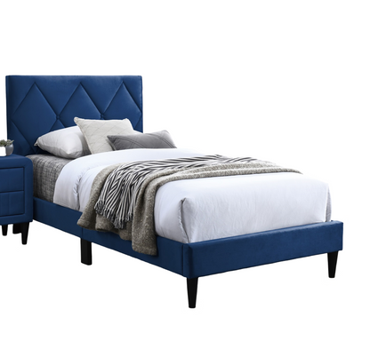 Navy Blue Velvet Upholstered Twin Bed with Adjustable Headboard for Youth Bedrooms
