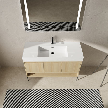 Modern Oak 48" Bathroom Vanity Set with Single Resin Sink and 3-Door Storage Cabinet