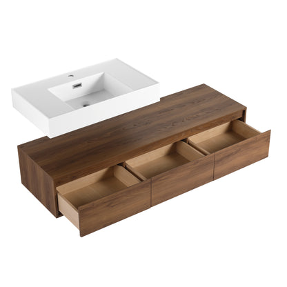 Contemporary 60-Inch Wall-Mounted Bathroom Vanity with Resin Sink and Soft-Close Drawers