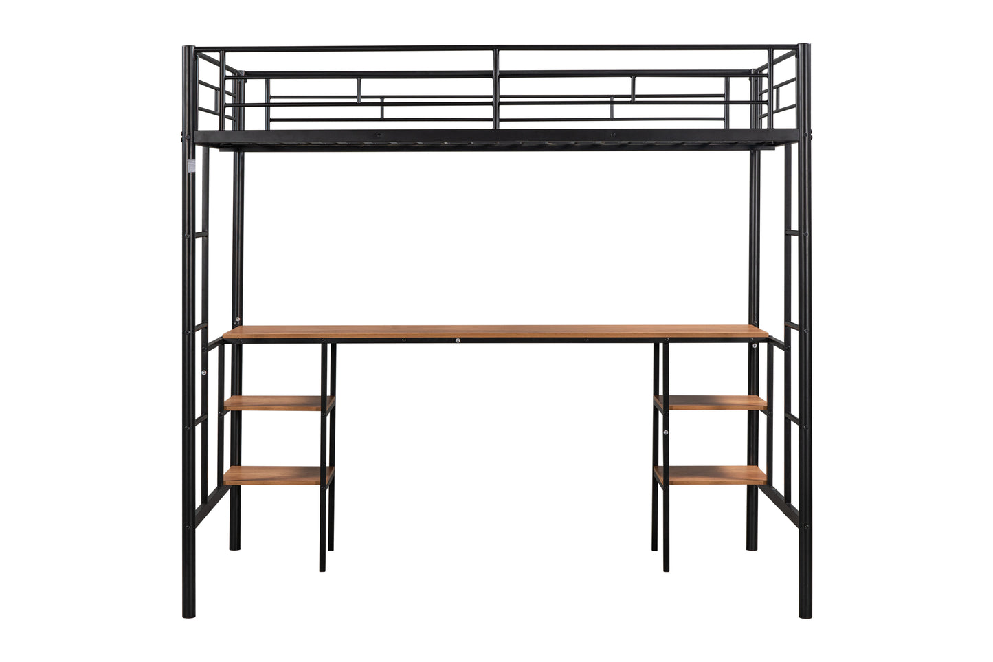 Twin Loft Bed with Integrated Desk & Storage Shelves - Sturdy Metal Construction, Noise Reduction Features, Safety Guardrails, and Dual Side Ladders - No Box Spring Required