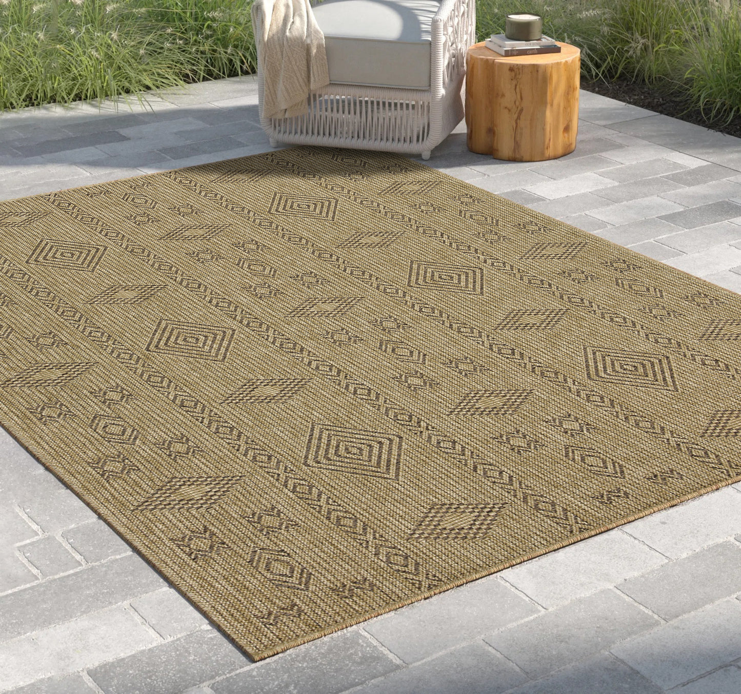 Indoor/Outdoor Flatweave Area Rug, 87 x 31 in, Polypropylene, Stain-Resistant, Natural & Light Brown