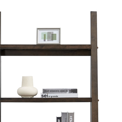 Rustic Brown 5-Tier Ladder Shelf - Solid Wood Bookshelf & Storage Rack for Home and Office