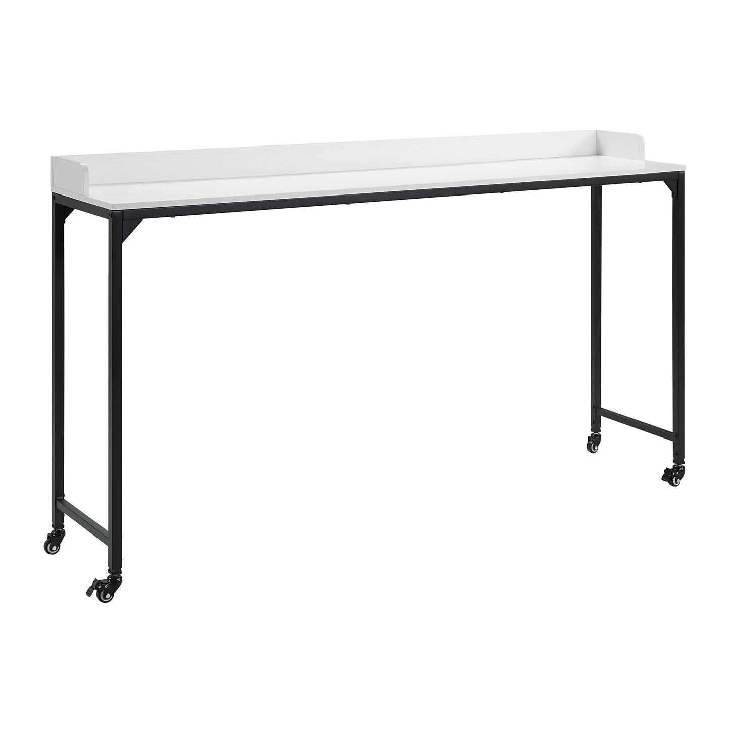 Adjustable Height White Overbed Desk with Metal Casters, Multipurpose Laptop and Breakfast Table