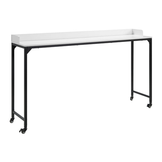 Adjustable Height White Overbed Desk with Metal Casters, Multipurpose Laptop and Breakfast Table