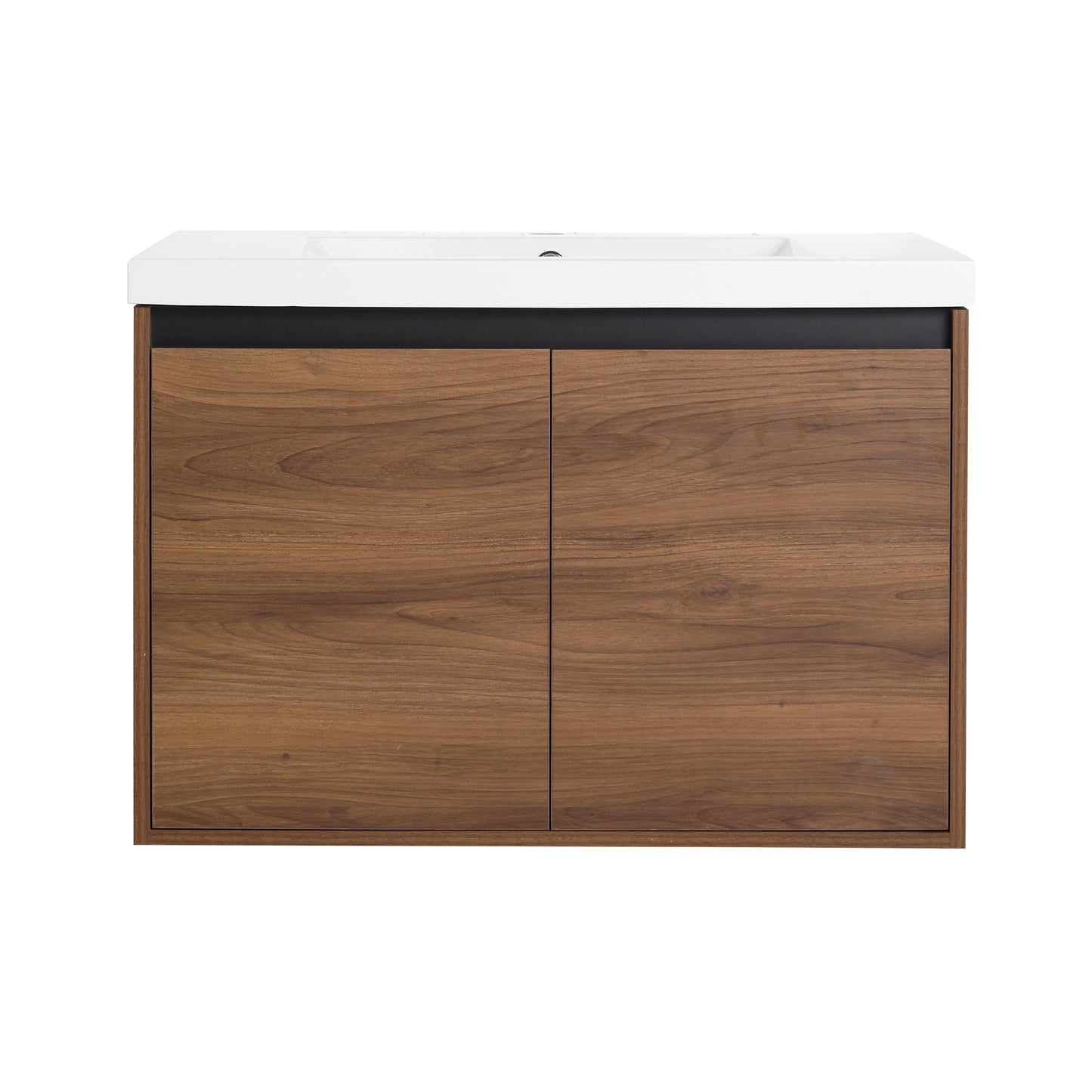 30-Inch LEVISTAR Brown Engineered Wood Bathroom Vanity with Resin Sink and Dual Door Storage Cabinet