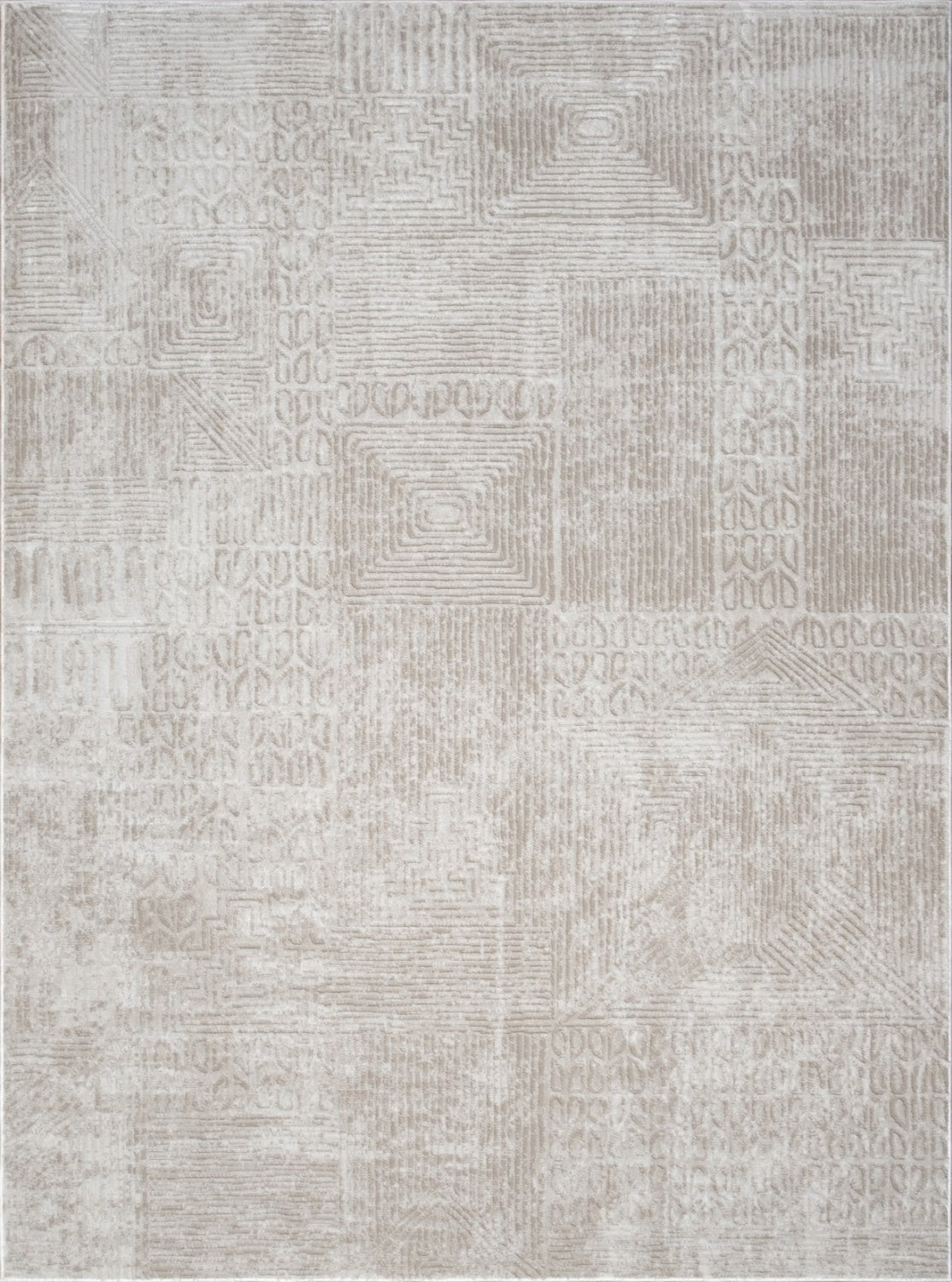 Contemporary Area Rug, 7 ft 3 in x 5 ft 3 in, 0.31in Pile, Polyester, Stain-Resistant, Ivory