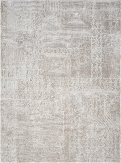 Contemporary Area Rug, 7 ft 3 in x 5 ft 3 in, 0.31in Pile, Polyester, Stain-Resistant, Ivory