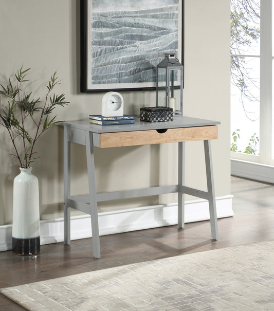 Modern Gray/Natural Solid Wood Desk with Spacious Drawer