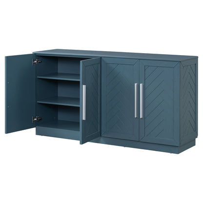 TREXM Sideboard with 4 Doors Large Storage Space Buffet Cabinet with Adjustable Shelves and Silver Handles for Kitchen, Dining Room, Living Room (Antique Blue)