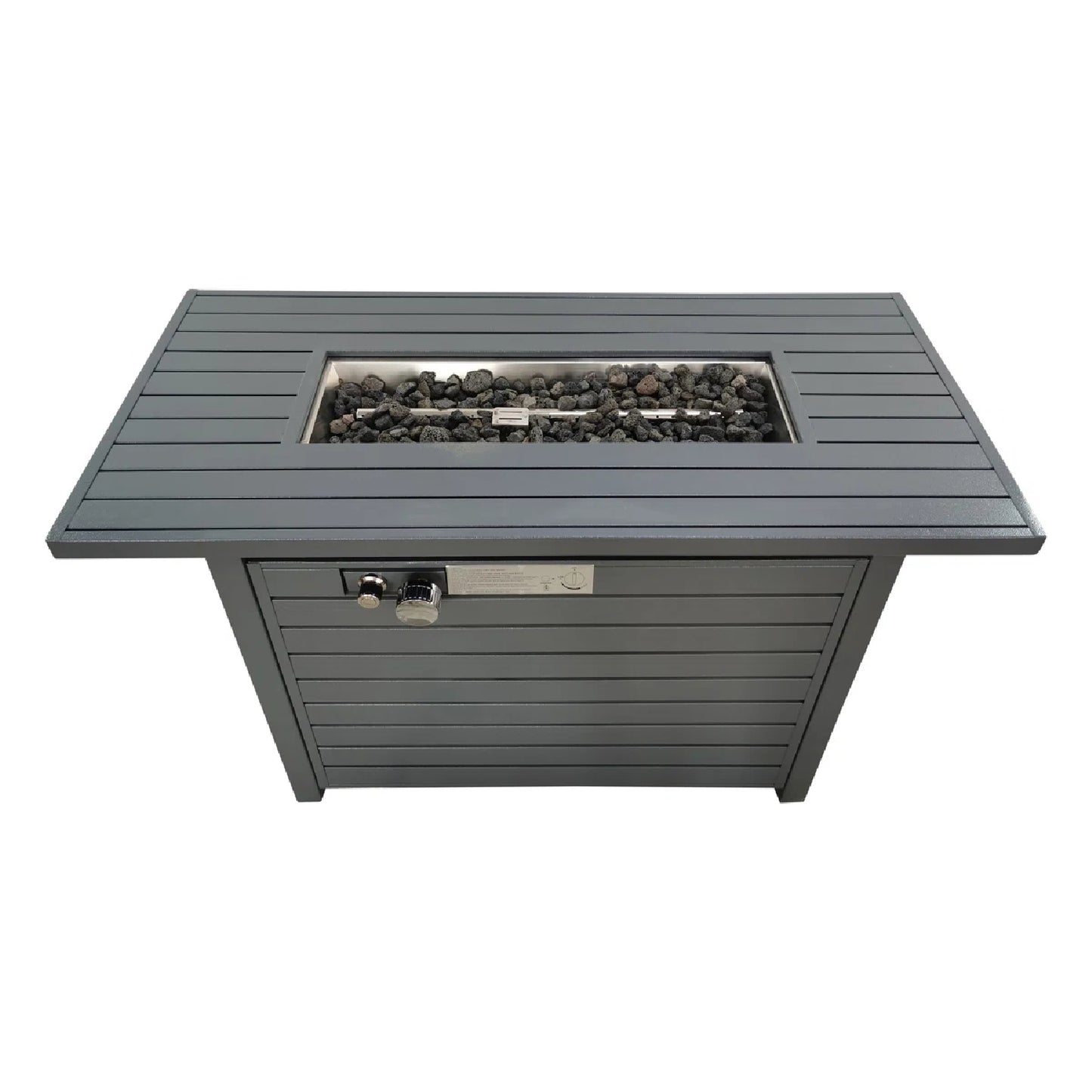 Outdoor Gas Fire Pit Table With Durable Steel Construction 42 Inch Wide 20 Inch Deep 25 Inch High Includes Lid Gray