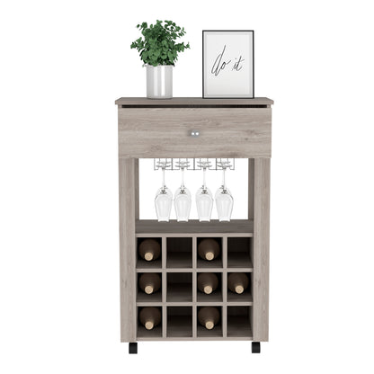 Modern Light Gray Wine Cart With Drawer And Cubbies