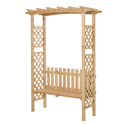 Wood Garden Arbor With Bench And Arch For Climbing Plants, Supports Grapes And Vines, Patio Decor For Two Natural