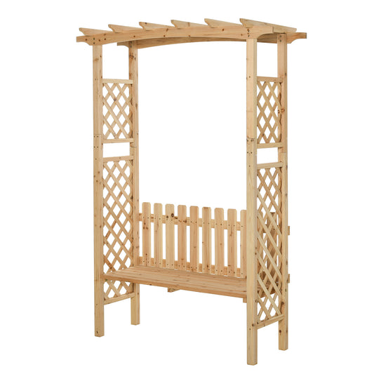 Wood Garden Arbor With Bench And Arch For Climbing Plants, Supports Grapes And Vines, Patio Decor For Two Natural