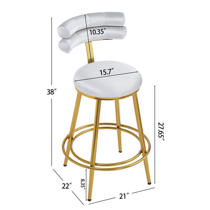 27.65'' Modern Counter Stools Set of 2,Light gray velvet Counter Stools with iron Frame,Soft back and cushion,Footrest,suitable for Kitchen/Bedroom/Dining Room