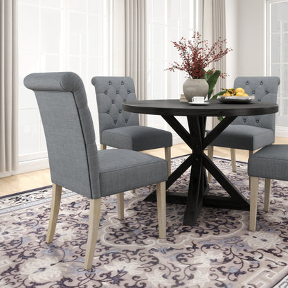 Round Dining Table With Tufted Chairs 5 Piece Set Gray