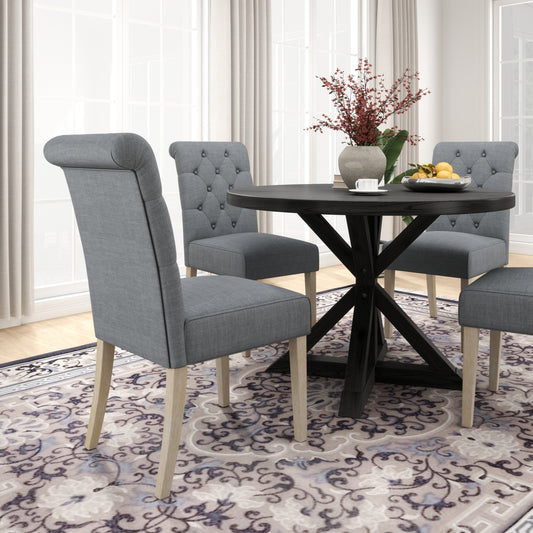 Round Dining Table With Tufted Chairs 5 Piece Set Gray