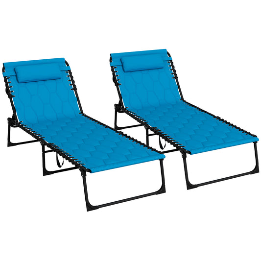 Folding Chaise Lounge With 5 Level Reclining Back And Padded Seat Headrest Side Pocket Outdoor Chair Patio Yard Sky Blue