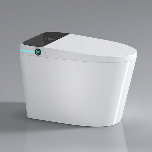 Intelligent Bidet Toilet with Automatic Seat, Foot Sensor Control, LED Display, Night Light, Warm Water & Dryer - Modern Porcelain Design in White