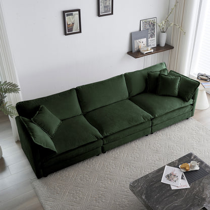 Modular 3-Seater Chenille Sofa with Armrest Cushions and 3 Toss Pillows, Sectional-Ready Couch Green