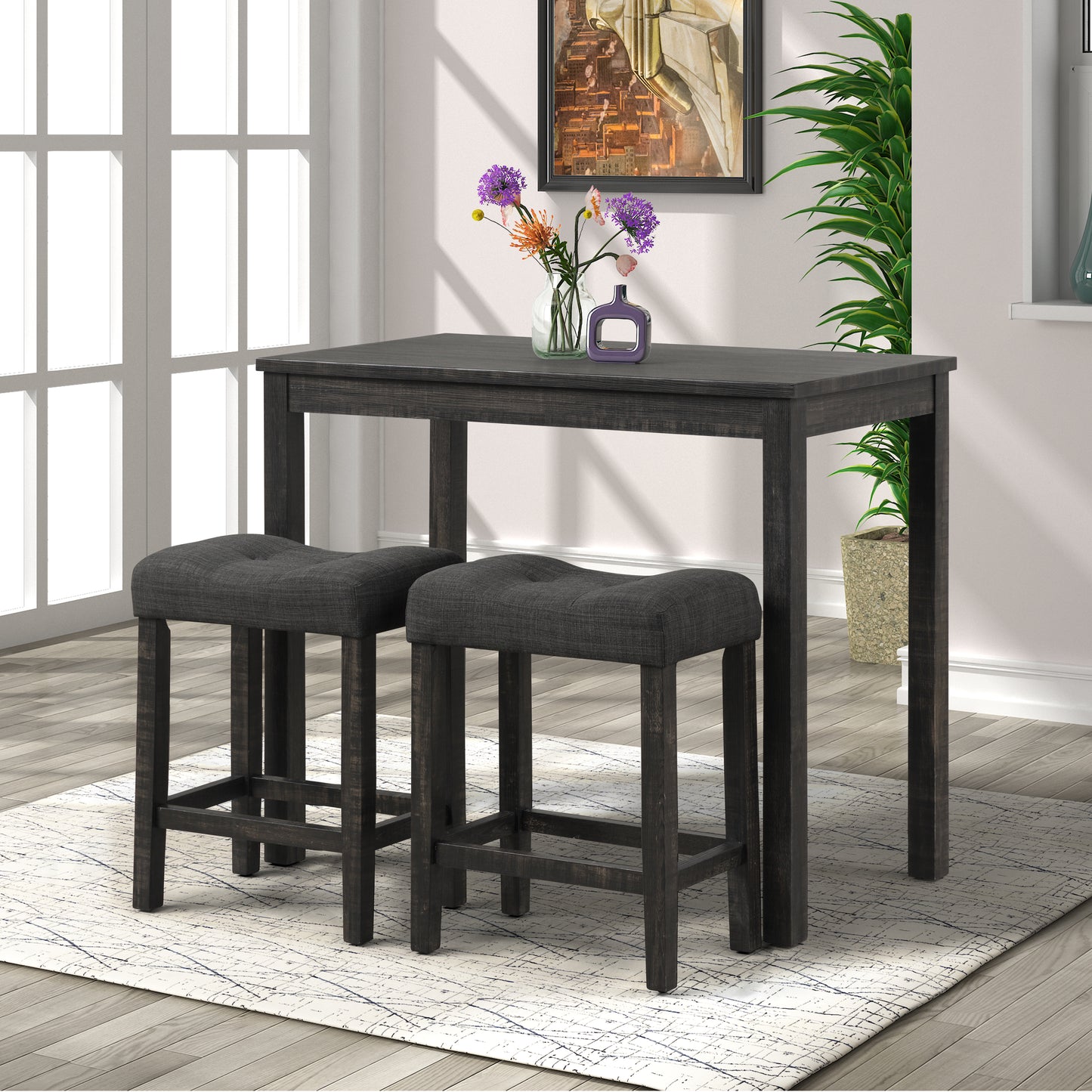 Counter Height Wood Dining Set, 3-Piece, Modern Style, MDF Construction for Kitchen or Dining Area Gray