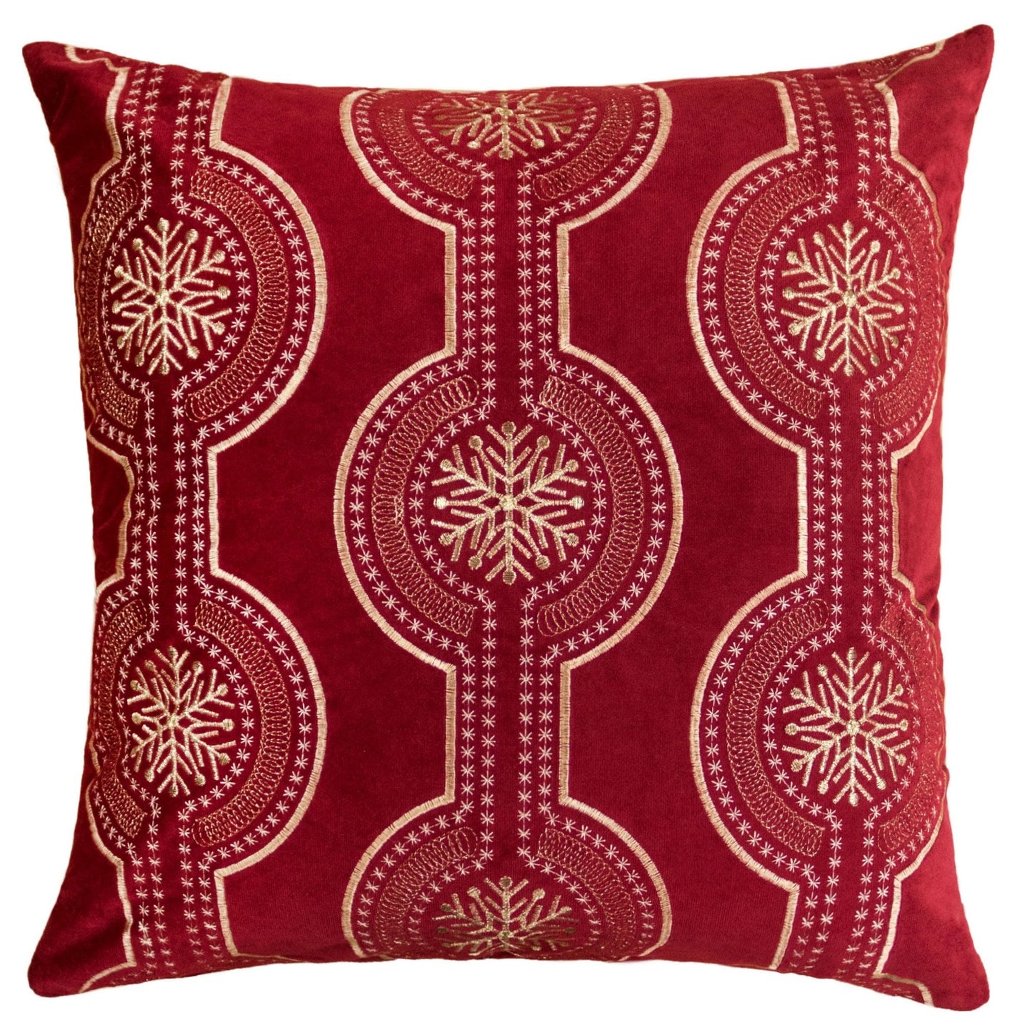 Embroidered Velvet Holiday Throw Pillow with Insert, 20 x 20 in, Polyester, Living Room Accent, Red