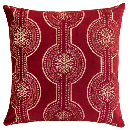 Embroidered Velvet Holiday Throw Pillow with Insert, 20 x 20 in, Polyester, Living Room Accent, Red