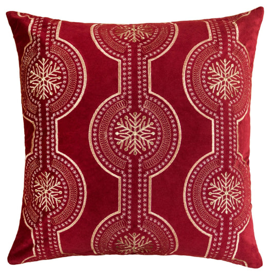 Embroidered Velvet Holiday Throw Pillow with Insert, 20 x 20 in, Polyester, Living Room Accent, Red