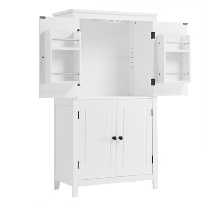 Stylish Freestanding Bathroom Storage Cabinet with 4 Adjustable Shelves, White MDF Unit