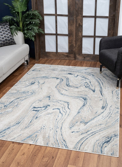 7 ft 10 in x 10 ft 3 in Contemporary Area Rug, 100% Polyester, Stain-Resistant, High-Traffic, Ivory