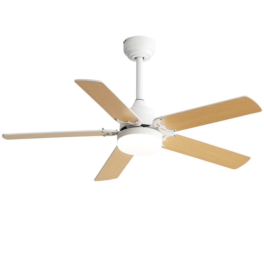 42-Inch 5-Blade Ceiling Fan with DC Motor, Remote, Reversible, LED Light, 3-Color Temp, MDF Blades, White