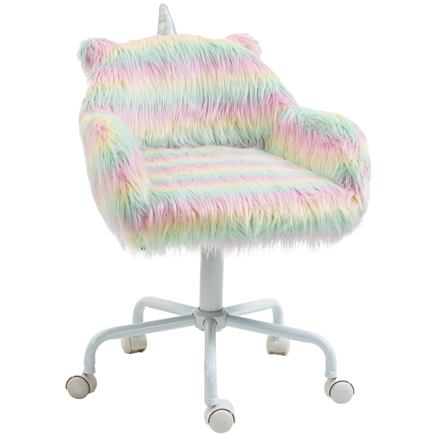 Colorful Fluffy Unicorn Desk Chair with Adjustable Height and 360° Swivel Base