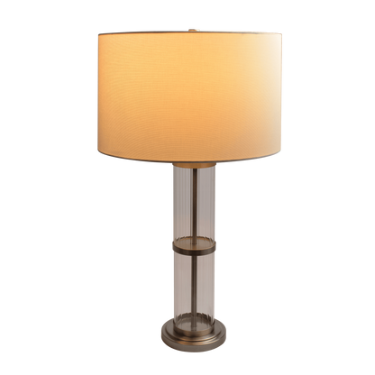 30-Inch Table Lamp with Clear Glass Body, Metal Base, On/Off Switch, Linen Shade, 16-Inch Brushed Nickel