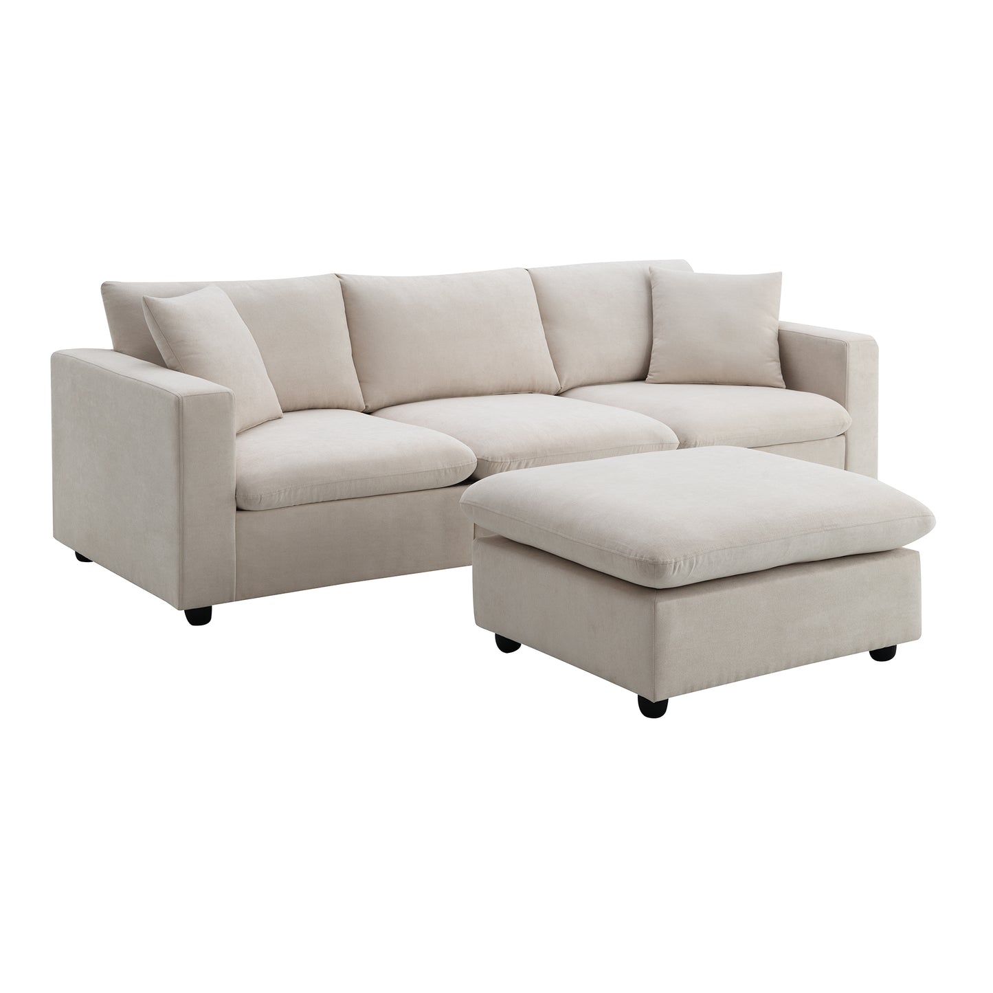 L-Shaped Sectional Sofa with Movable Ottoman, 101x66, Polyester Upholstery, Iron Frame, 4-Seater Beige