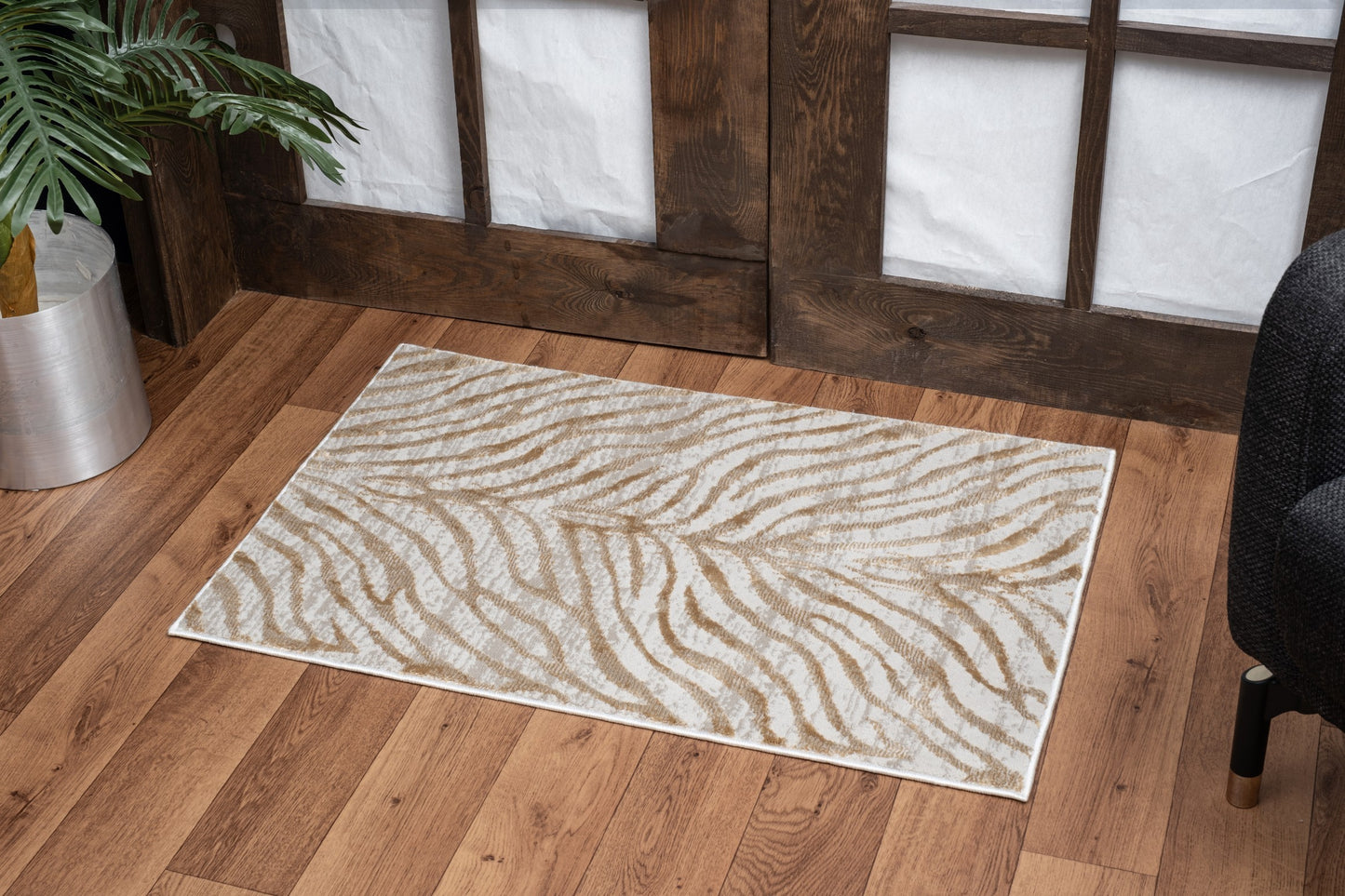 2 ft x 3 ft Polyester Area Rug, Low-Pile, Stain-Resistant, Kid and Pet Friendly, Living Room Gold
