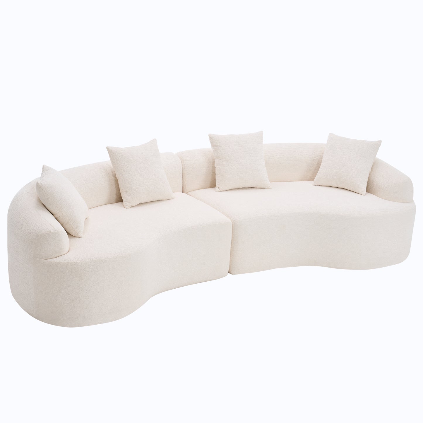 110-Inch Curved Modular Sectional Sofa, 4-Seat Sleeper, Full Foam Cushions, Chenille Upholstery, White