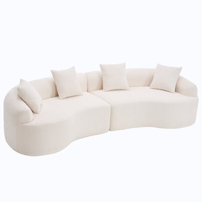 110-Inch Curved Modular Sectional Sofa, 4-Seat Sleeper, Full Foam Cushions, Chenille Upholstery, White
