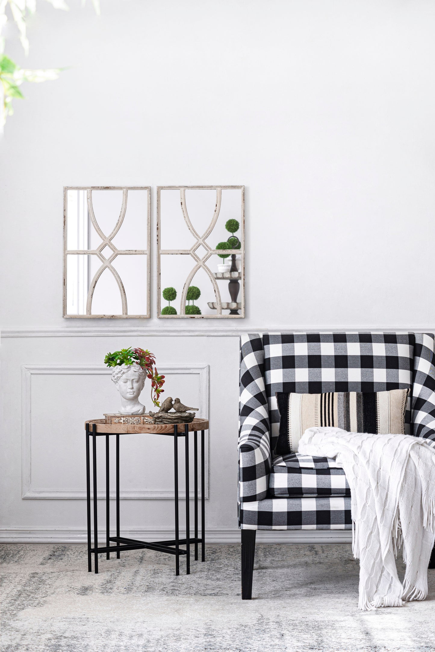 Set of 2 Distressed White Wooden Wall Mirrors, 16" x 23", Versatile Home Decor for Living Room, Vertical or Horizontal Display