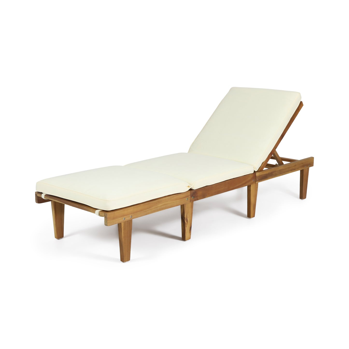 Acacia Wood Chaise Lounge With Cushion For Outdoor Patio, 78.75 x 24 x 30.5 Inches, Teak Finish